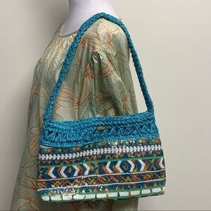 Cappelli Straworld Inc. | Blue Women's Straw Sequined Mesh Shoulder Bag